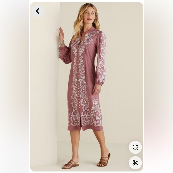 Soft Surroundings Womens Size Petite Xsmall Briony Pink Floral Embroidered Dress - Picture 1 of 5